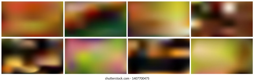 Set of colored evening backgrounds. Smooth and blurry abstract gradient for product presentation, brochure, flyer, poster, banner. Horizontal vector illustrations.