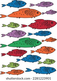 Set of colored exotic fish. Aquarium dwellers. Vector illustration.