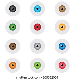Set of colored eyes on the white background.