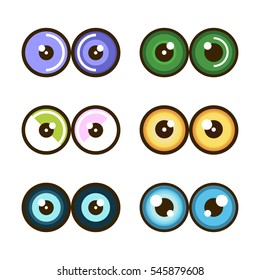 A set of colored eyes. Pupils for various characters. Vector illustration isolated on white background.