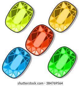 Set of colored faceted gems. Vector illustration.
