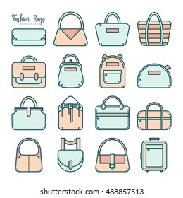 Set of colored fashion bag line icons