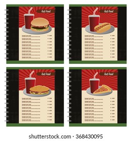 Set of colored fast food menu designs with text and combos