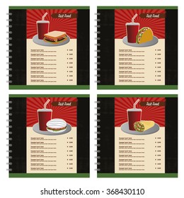 Set of colored fast food menu designs with text and combos