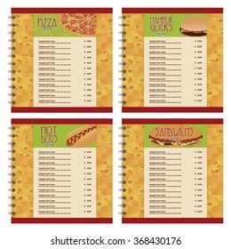 Set of colored fast food menu designs with text and combos