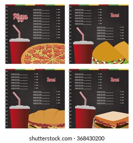 Set of colored fast food menu designs with text and combos