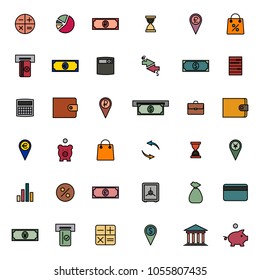 Set of colored financial icons of thin lines. Flat style, vector illustration.