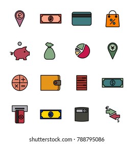 Set of colored financial icons of thin lines. Flat style, vector illustration.