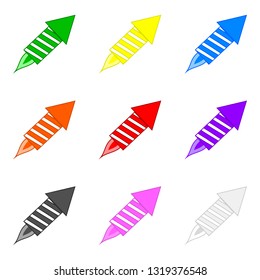 Set of Colored Fireworks isolated on white background. Holidays Element. Vector Illustration for Your Design, Game, Card.