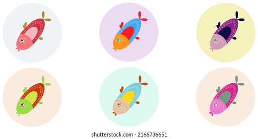 set of colored fish on the circles