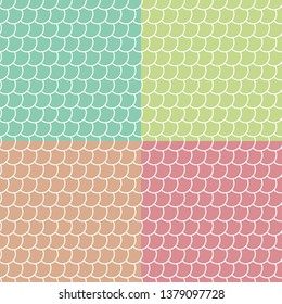 Set of colored fish scales seamless patterns , fairy mermaid tail or scales of the dragon , vector illustration