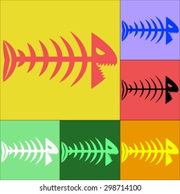 set of colored fish skeleton on different backgrounds
