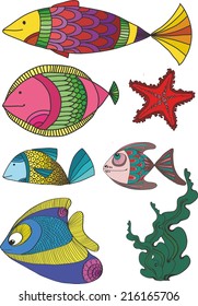 set of colored fish. vector