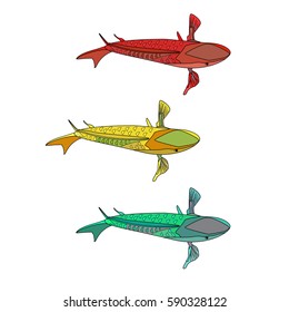 Set of colored fish. View from above. Vector illustration.