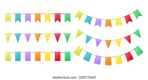 A set of colored flags for the design of the holidays. Garland with colorful flags. Vector illustration.