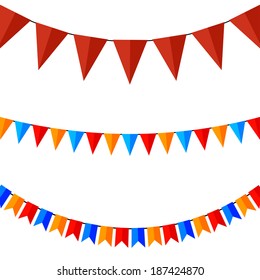 Set of colored flags on the ropes