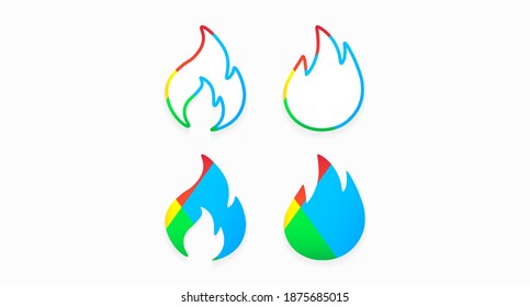 Un conjunto de luces y llamas de color aisladas en un fondo claro. Ilustración del vector
