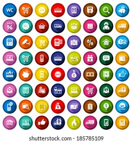 Set colored flat buttons, symbols with shadow. Vector illustration