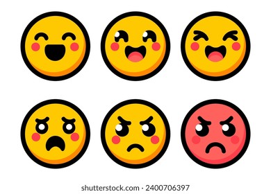 set of colored flat emoji icons. Vector illustration