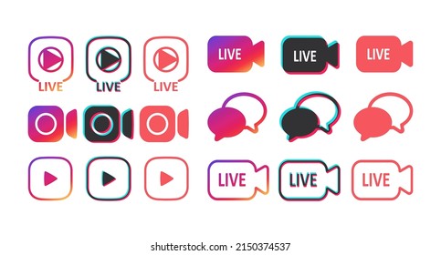 Set of colored flat icons for application interface. Vector illustration