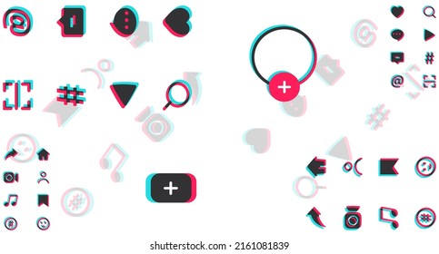 Set of colored flat icons. Background with interface elements. Vector illustration