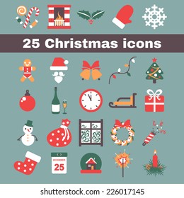 set of colored flat icons for the new year