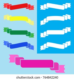 Set of colored flat isolated ribbon banner on blue background