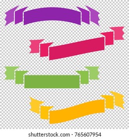 Set of colored flat isolated ribbon banners on a transparent background