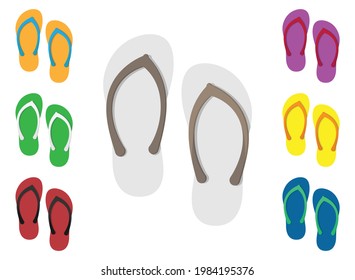 Set of colored Flip flops - summer, beach slippers. flat design vector, Isolated on white background.