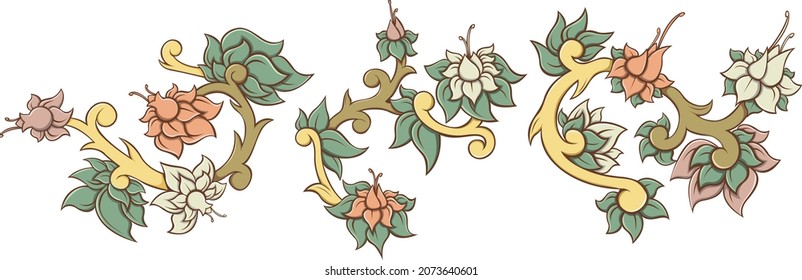 Set of colored floral vector with petals and leaves, detalied shadows and lights.