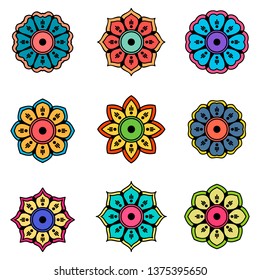 Set of colored flowers on a white background