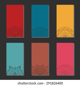 Set of colored flyers with different mandalas, design templates business and advertising