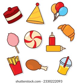 Set of colored food emoji icons Vector