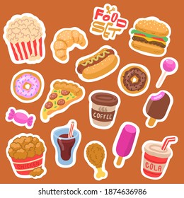 Set of colored food stickers icons