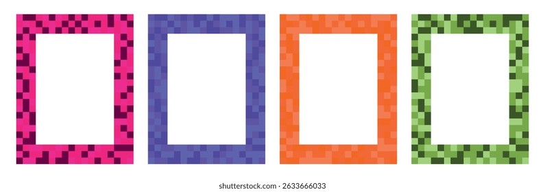 Conjunto de quadros coloridos - pixel art. Conjunto de quadros modernos feitos de blocos multicoloridos, mosaico. Ilustração vetorial.