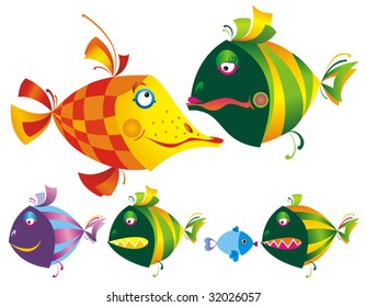 Set of colored funny fishes. Vector illustration.