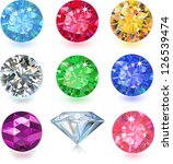 Set of colored gems isolated on white background