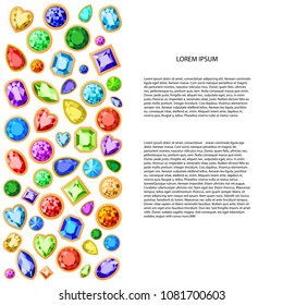 Set of colored gems isolated on white background, with place for your text. For printing, advertising, design. Vector