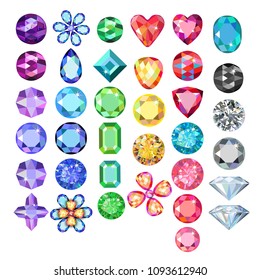 Set of colored gems isolated on white background, vector illustration