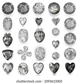 Set of colored gems isolated on white background, vector illustration