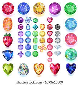 Set of colored gems isolated on white background, vector illustration