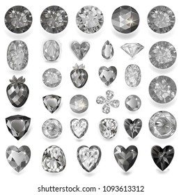 Set of colored gems isolated on white background, vector illustration