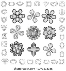 Set of colored gems isolated on white background, vector illustration