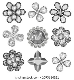 Set of colored gems isolated on white background, vector illustration