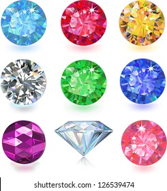 Set of colored gems isolated on white background