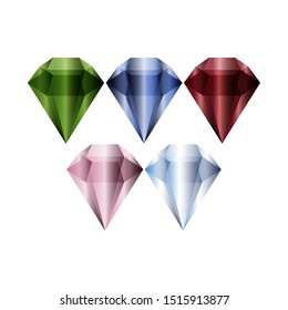Set of colored gems isolated on white background. 
Colorful jewels, vector illustration.