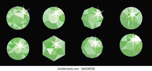 Set of colored gems isolated on dark background. Vector
