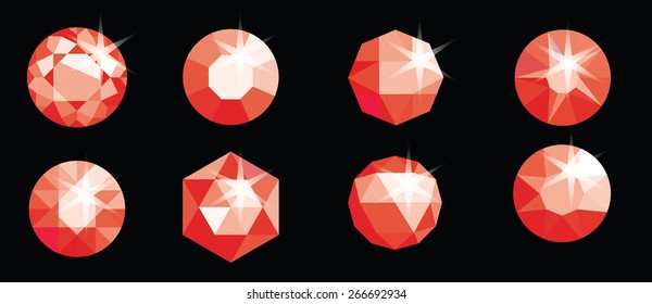 Set of colored gems isolated on dark background. Vector