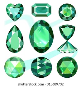 Set of colored gems isolated on white background, vector illustration