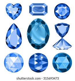 Set of colored gems isolated on white background, vector illustration